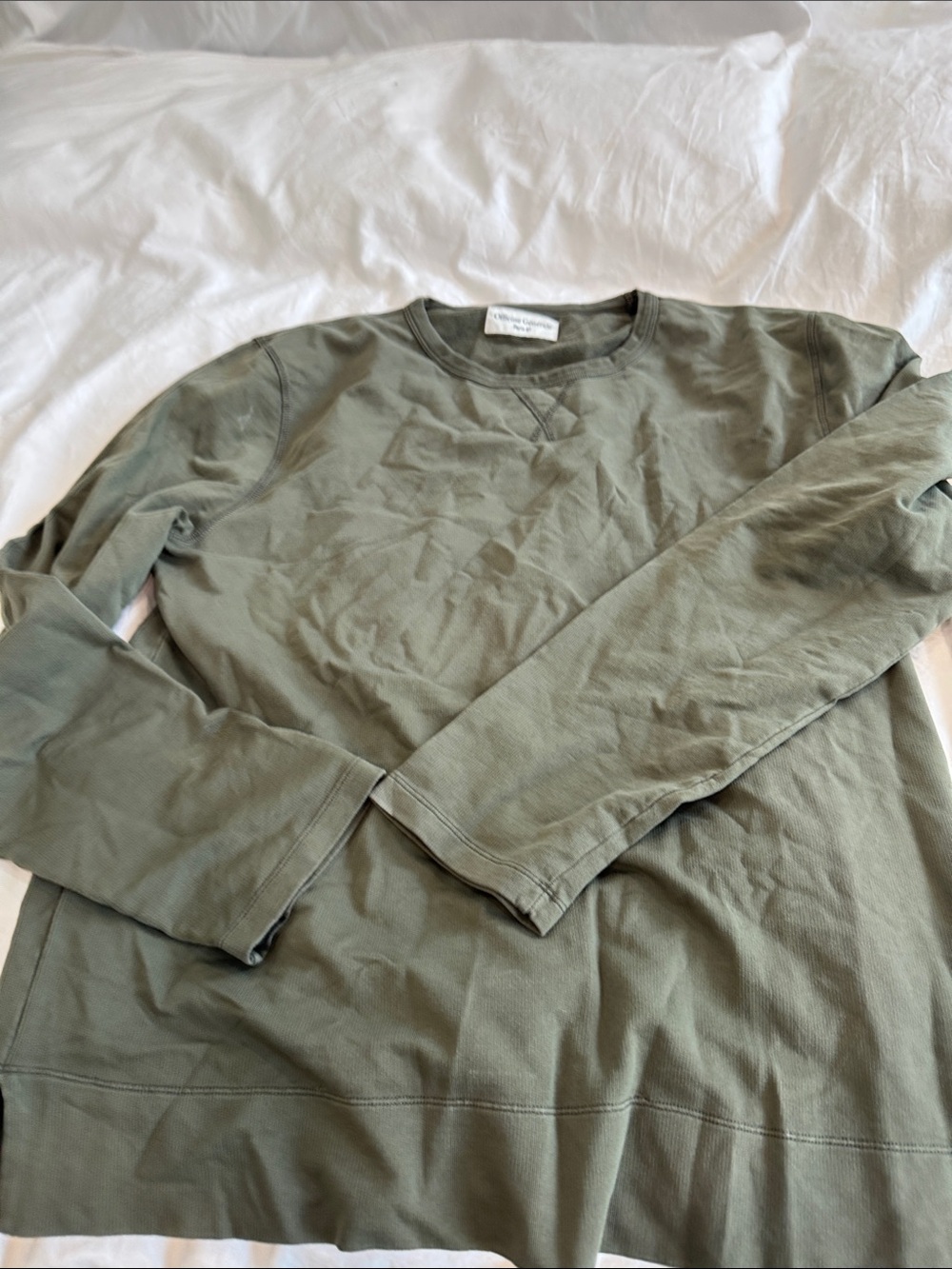 Officine Generale Men's Olive Green Long-Sleeve Crewneck Shirt